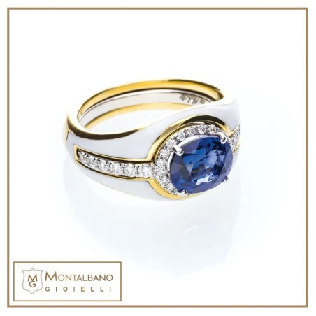 Anello Solitario smalto bianco ovale smontabile | Gioielli De Nobili